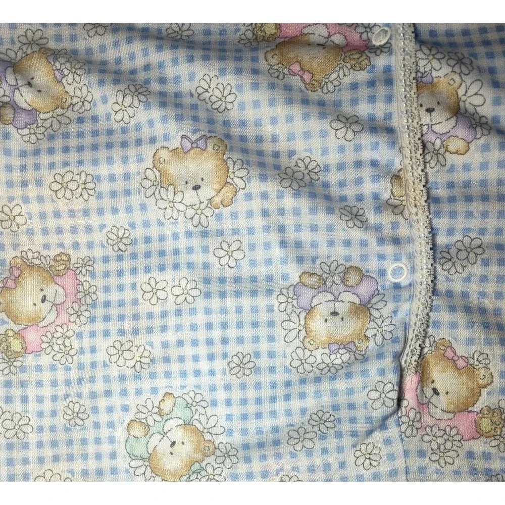 VTG Carter's Girl Sz 14 Bear 1pc Sleep Romper Pajama Blue White Flower Polyester